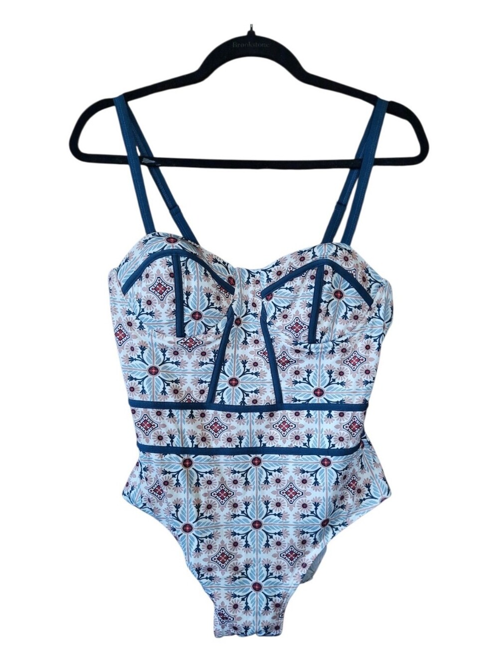 Sundance Bustier-style Ribcage Mediterranean Print One Piece Swimsuit Size 12